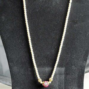 Small Faux Pearl Necklace With Rose Bead Enhancer